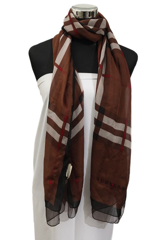 Burberry Burgundy Multicolor Silk Scarf