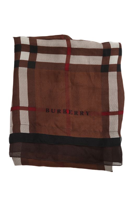 Burberry Burgundy Multicolor Silk Scarf