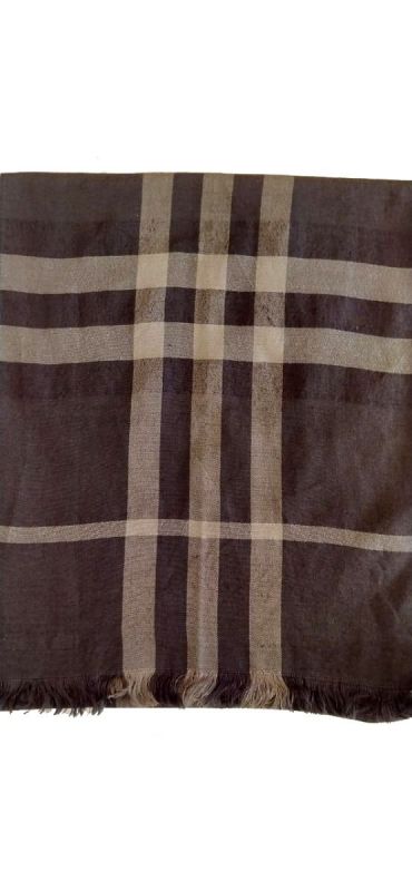 BURBERRY CHARCOAL GREY LIGHTWEIGHT CHECK WOOL & SILK SCARF
