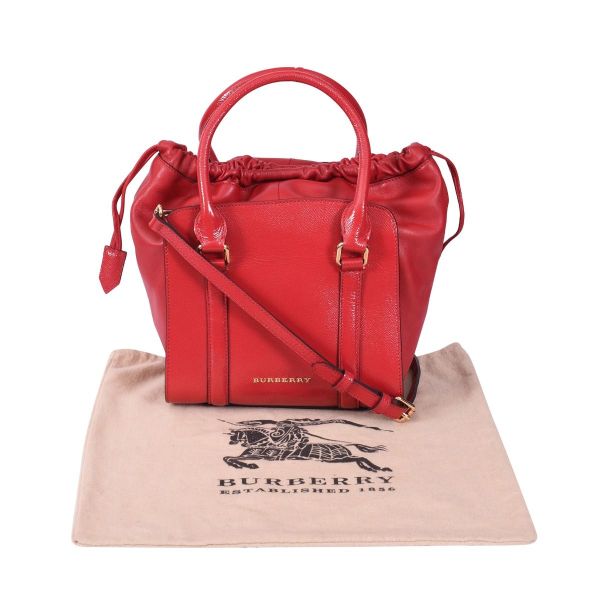 BURBERRY DINTON SMALL PATENT CALFSKIN TOTE BAG