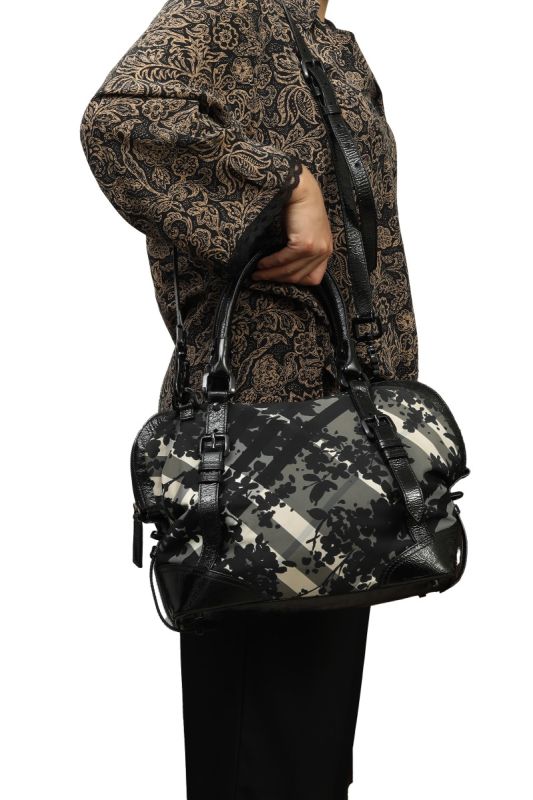 Burberry Floral and Plaid Black Bag