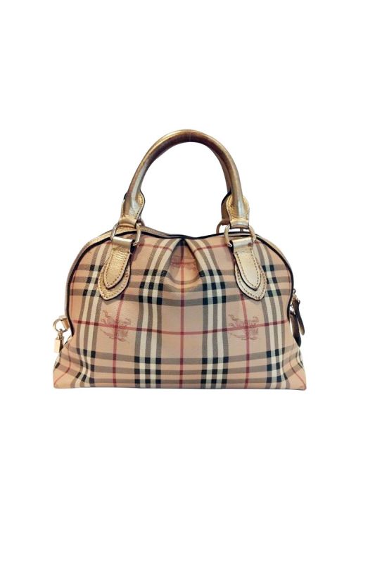 BURBERRY GOLD HAYMARKET CHECK THORNLEY BOWLING BAG