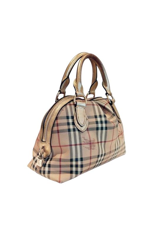 BURBERRY GOLD HAYMARKET CHECK THORNLEY BOWLING BAG