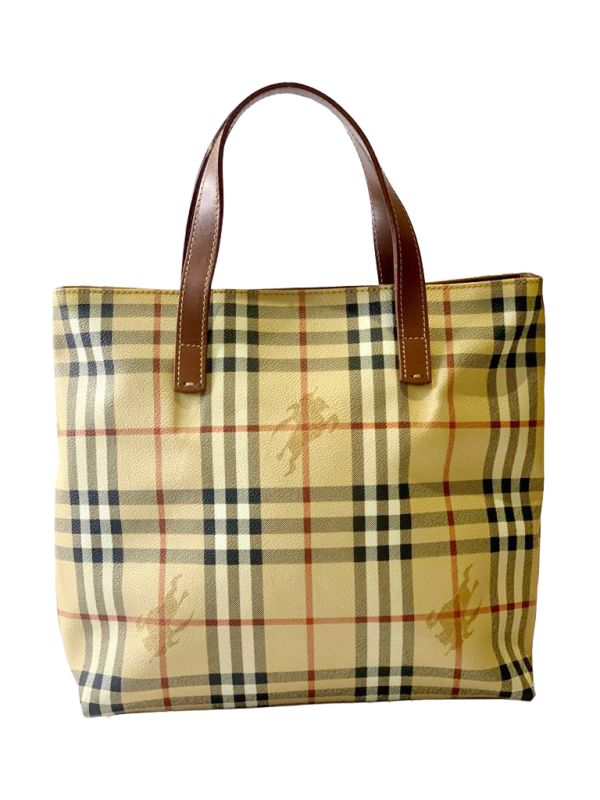 BURBERRY HAYMARKET CHECK COATED CANVAS TOTE BAG