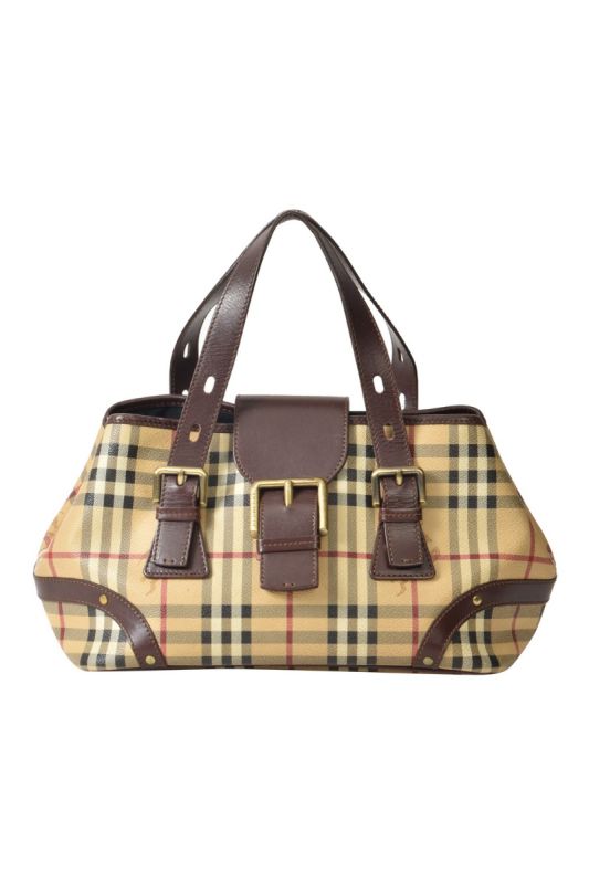 Burberry Haymarket Check Buckle Satchel Bag