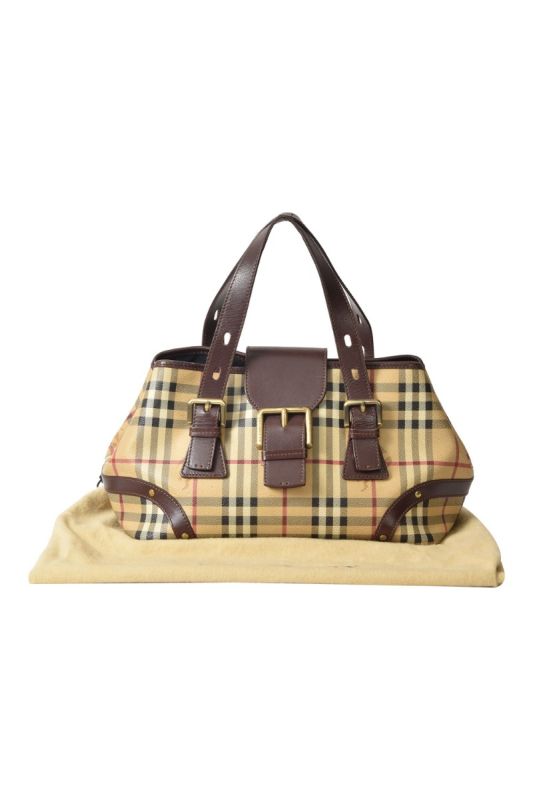 Burberry Haymarket Check Buckle Satchel Bag