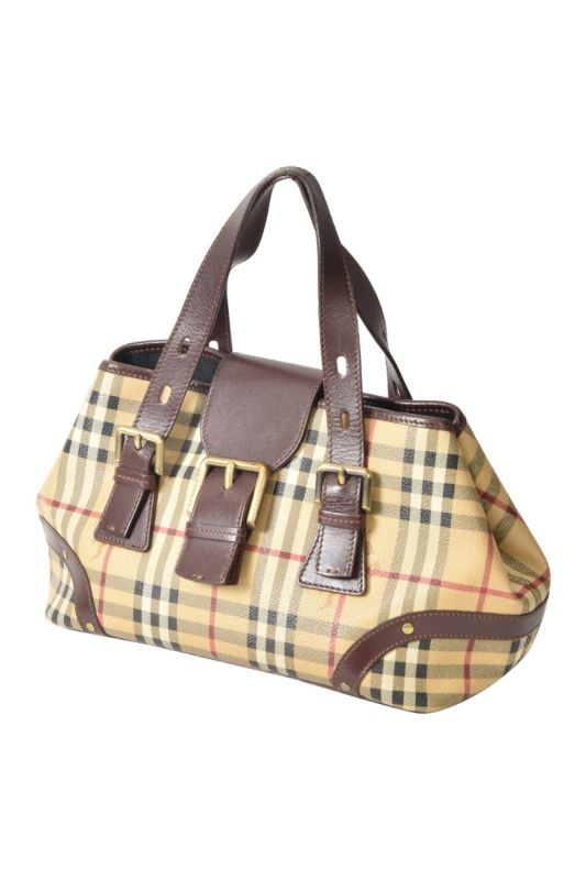 Burberry Haymarket Check Buckle Satchel Bag