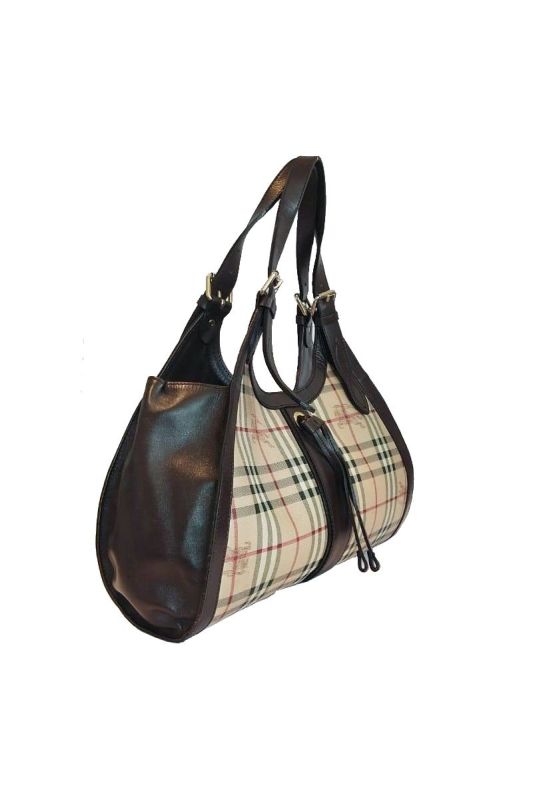 BURBERRY HAYMARKET CHECK COATED CANVAS KENSINGTON SHOULDER BAG