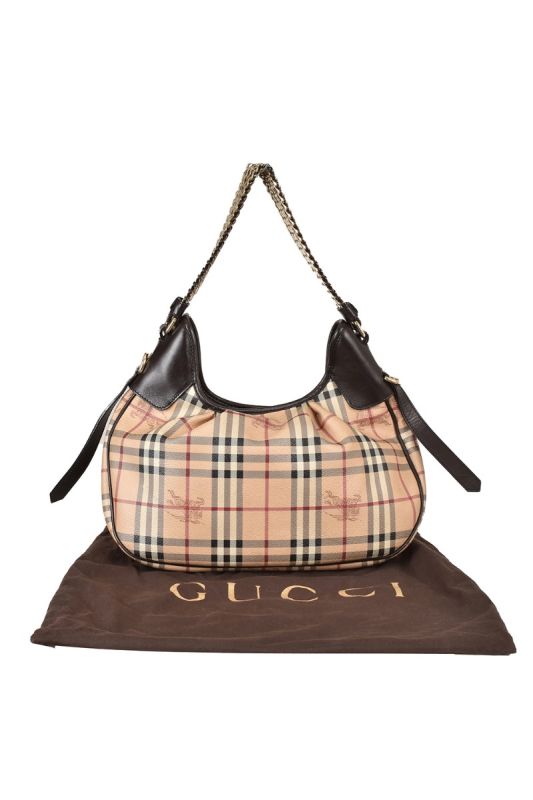 BURBERRY HAYMARKET CHECK COATED HOBO BAG