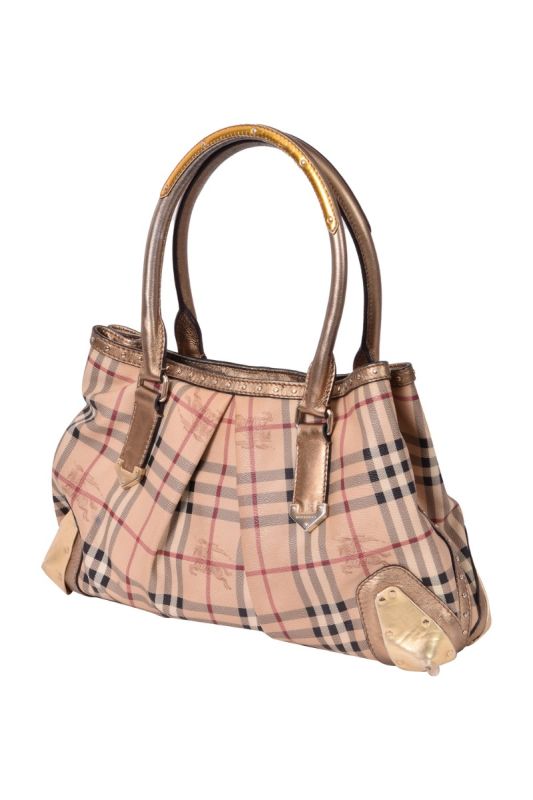 Burberry Haymarket Check PVC Studded Tote Bag