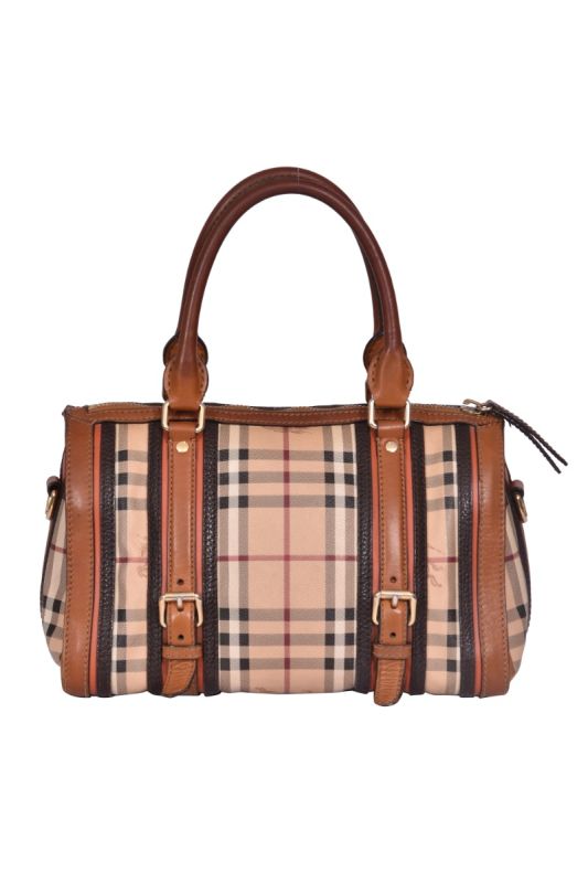 Burberry Haymarket Leather Boston Caramel Bag