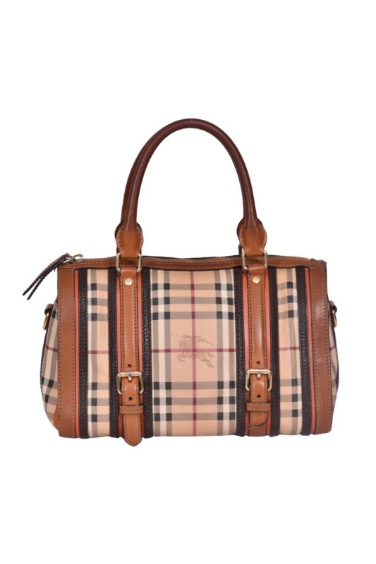 Burberry Haymarket Leather Boston Caramel Bag