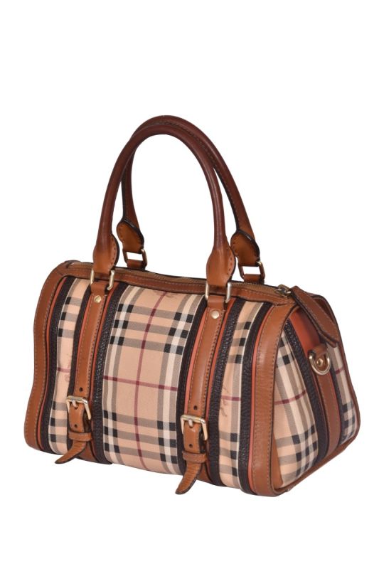 Burberry Haymarket Leather Boston Caramel Bag
