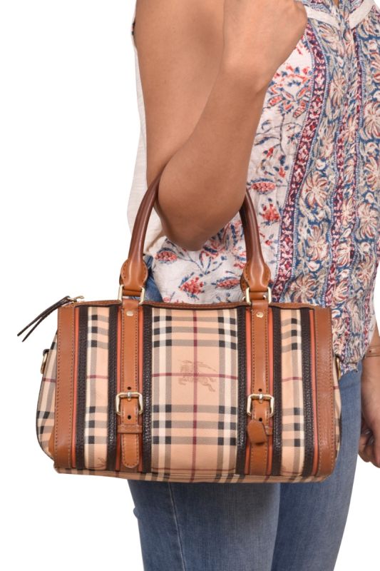 Burberry Haymarket Leather Boston Caramel Bag