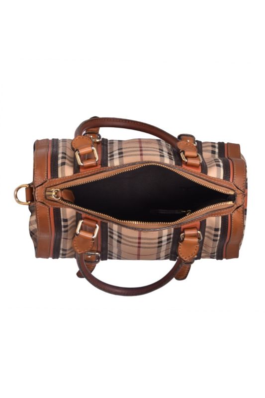 Burberry Haymarket Leather Boston Caramel Bag