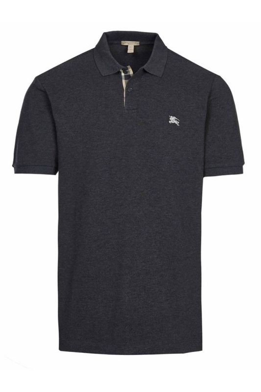 BURBERRY HEATHER GREY POLO NECK T SHIRT