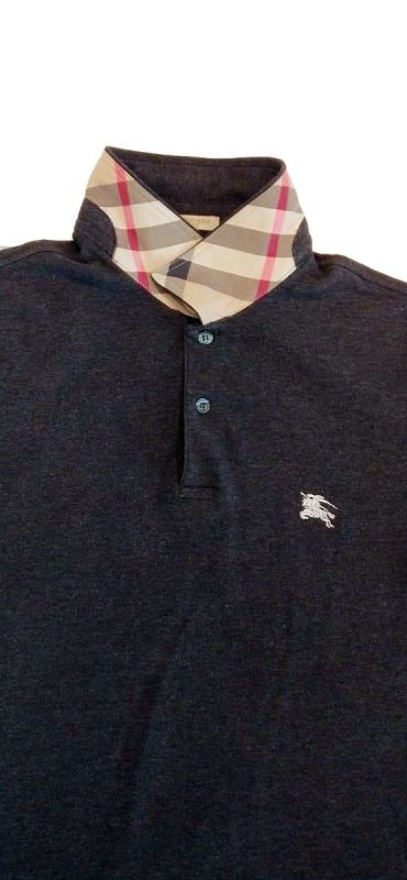 BURBERRY HEATHER GREY POLO NECK T SHIRT
