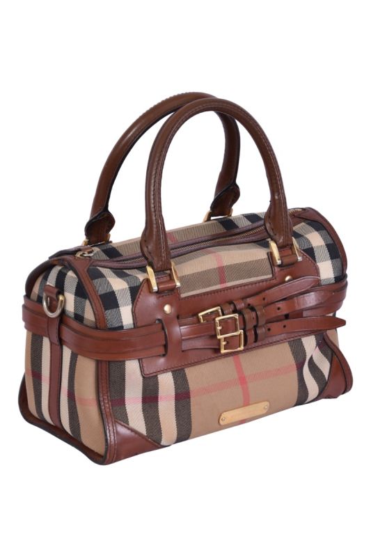 Burberry House Check Leather Bridle Boston Bag