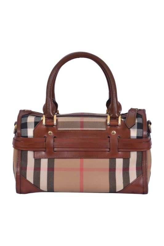 Burberry House Check Leather Bridle Boston Bag