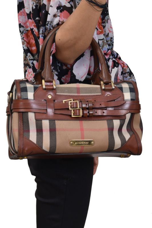 Burberry House Check Leather Bridle Boston Bag