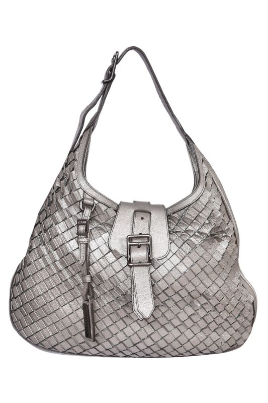 Burberry Metallic Grey Leather Brooke Hobo Bag