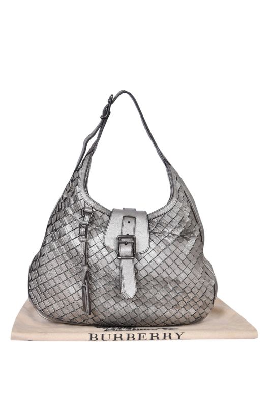 Burberry Metallic Grey Leather Brooke Hobo Bag