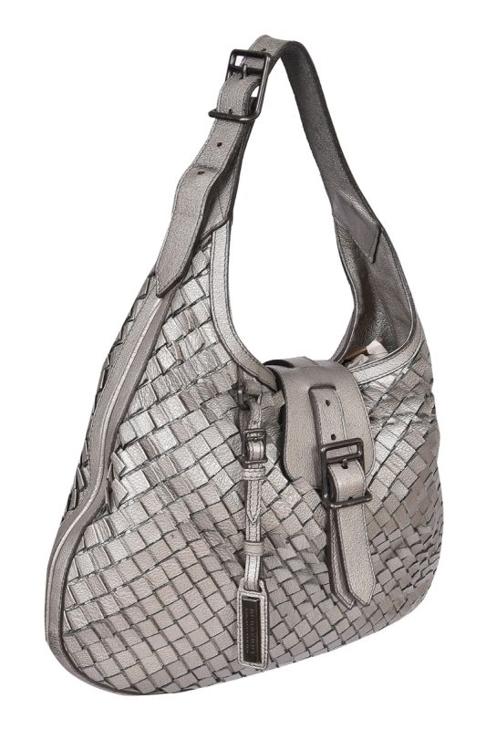 Burberry Metallic Grey Leather Brooke Hobo Bag