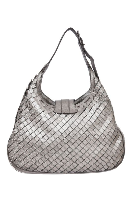 Burberry Metallic Grey Leather Brooke Hobo Bag