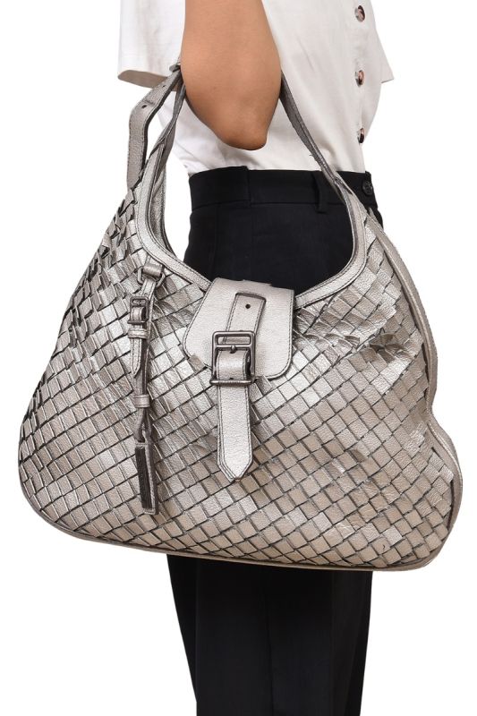 Burberry Metallic Grey Leather Brooke Hobo Bag