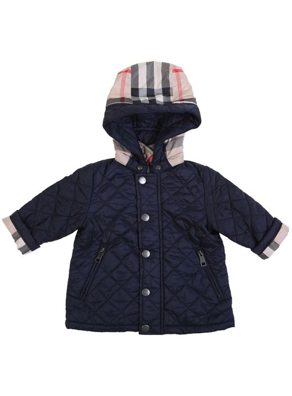 BURBERRY NAVY BLUE QUILTED HOODED JACKET