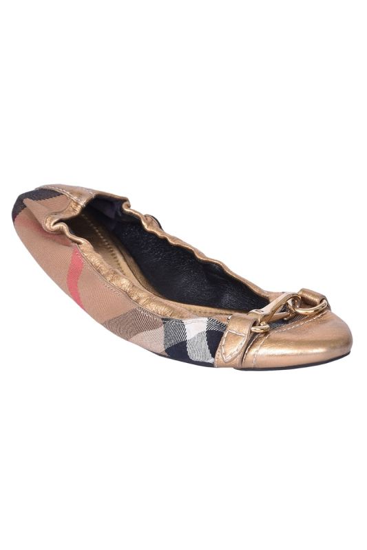 Burberry Nova Check Canvas & Metallic Ballerinas