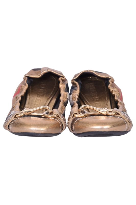 Burberry Nova Check Canvas & Metallic Ballerinas