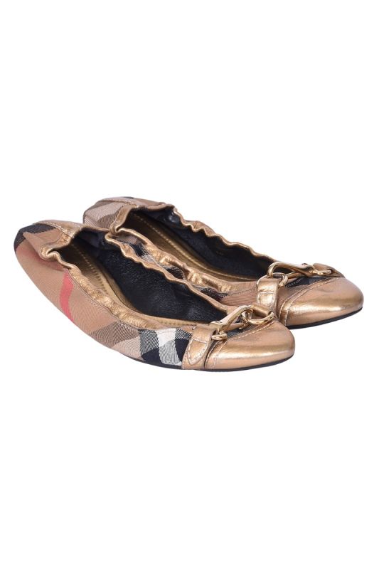 Burberry Nova Check Canvas & Metallic Ballerinas