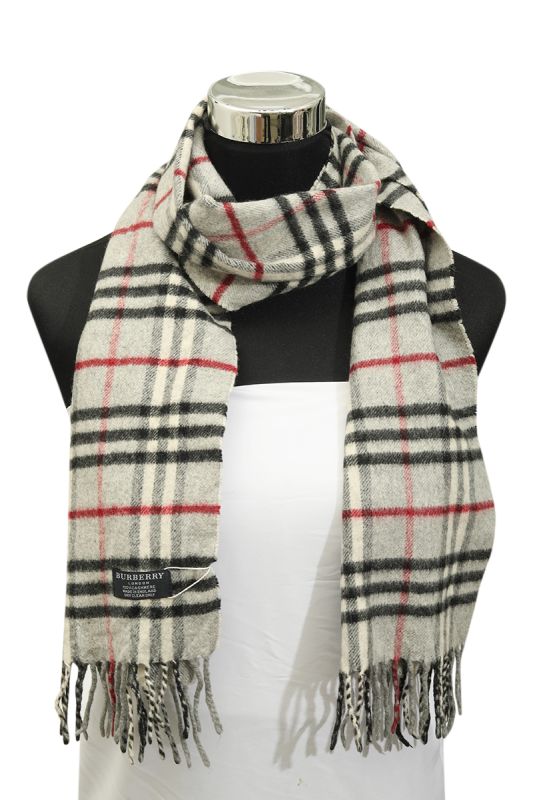 Burberry Nova Checks Grey Cashmere Scarf