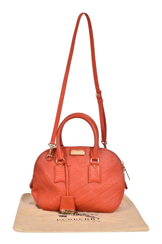 Burberry Orange Embossed Leather Orchard Bowler Bag