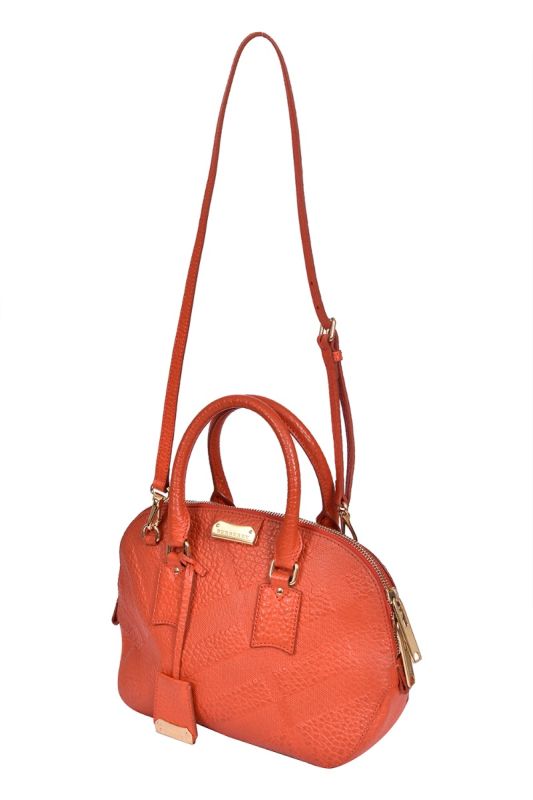 Burberry Orange Embossed Leather Orchard Bowler Bag