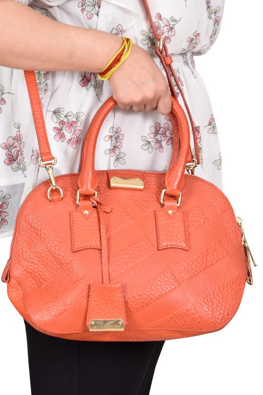 Burberry Orange Embossed Leather Orchard Bowler Bag