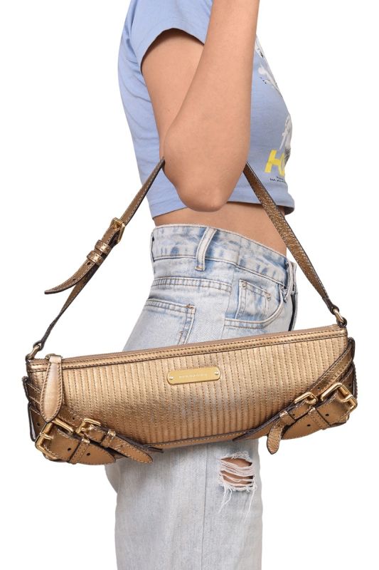 Burberry Parmoor Gold Q	uilted Crossbody Bag