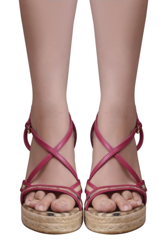 Burberry Pink Leather Strappy Sandal Espadrilles