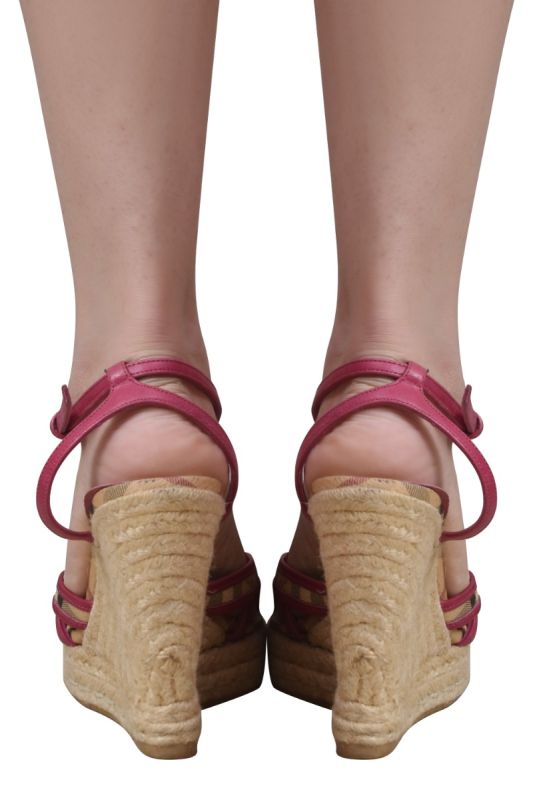 Burberry Pink Leather Strappy Sandal Espadrilles