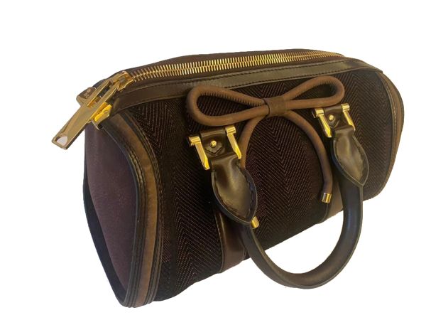 Burberry Prorsum Plum Check Jacquard Tweed Barrel Bag