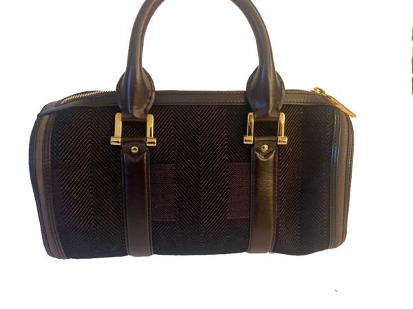 Burberry Prorsum Plum Check Jacquard Tweed Barrel Bag