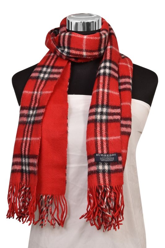 Burberry Red Cashmere Nova Checks Muffler