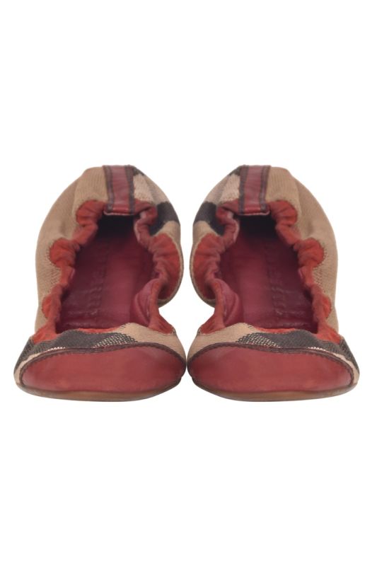 Burberry Red Leather and Nova Check Leather Ballerinas
