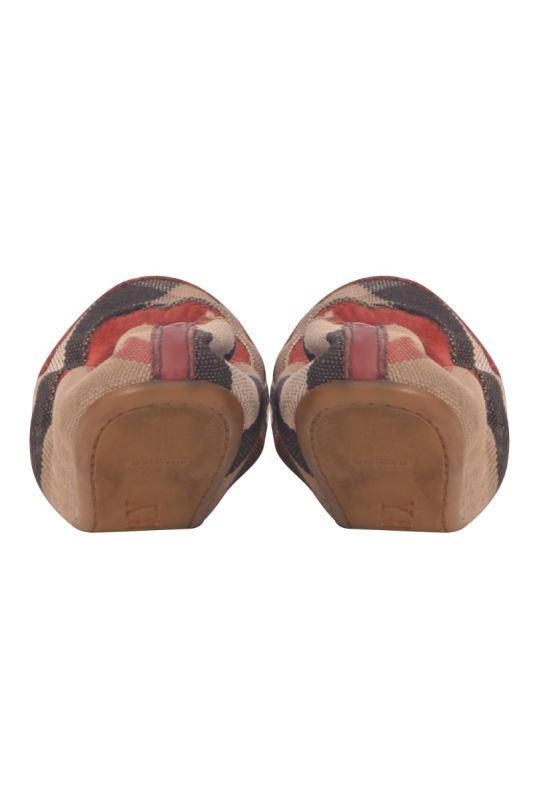 Burberry Red Leather and Nova Check Leather Ballerinas