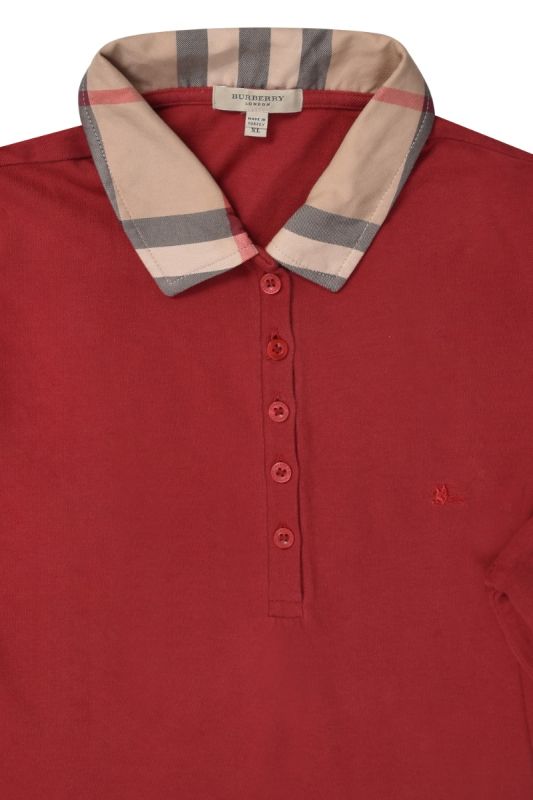 Burberry Red Long Sleeves Check Collar Polo Top