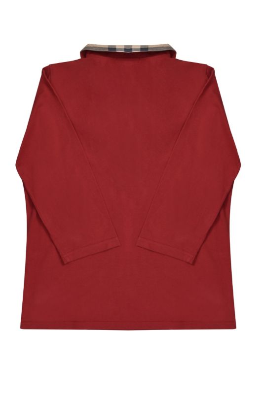 Burberry Red Long Sleeves Check Collar Polo Top