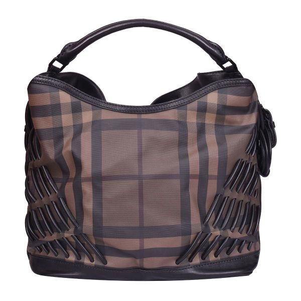 BURBERRY SMOKED CHECKS CABLE KNOTS HOBO BAG