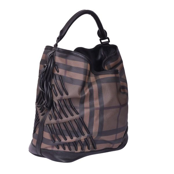 BURBERRY SMOKED CHECKS CABLE KNOTS HOBO BAG