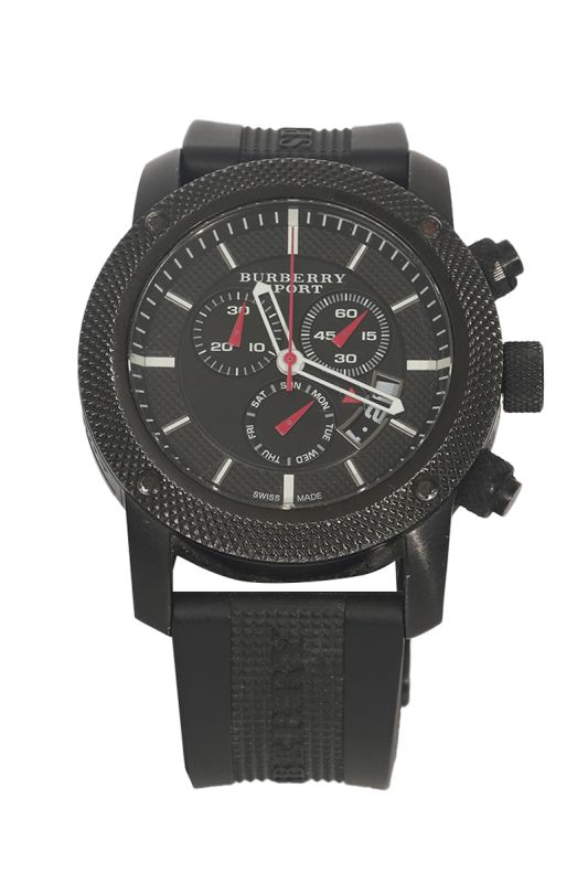Burberry Sport Chronograph Black Dial 45 MM Rubber Strap Watch